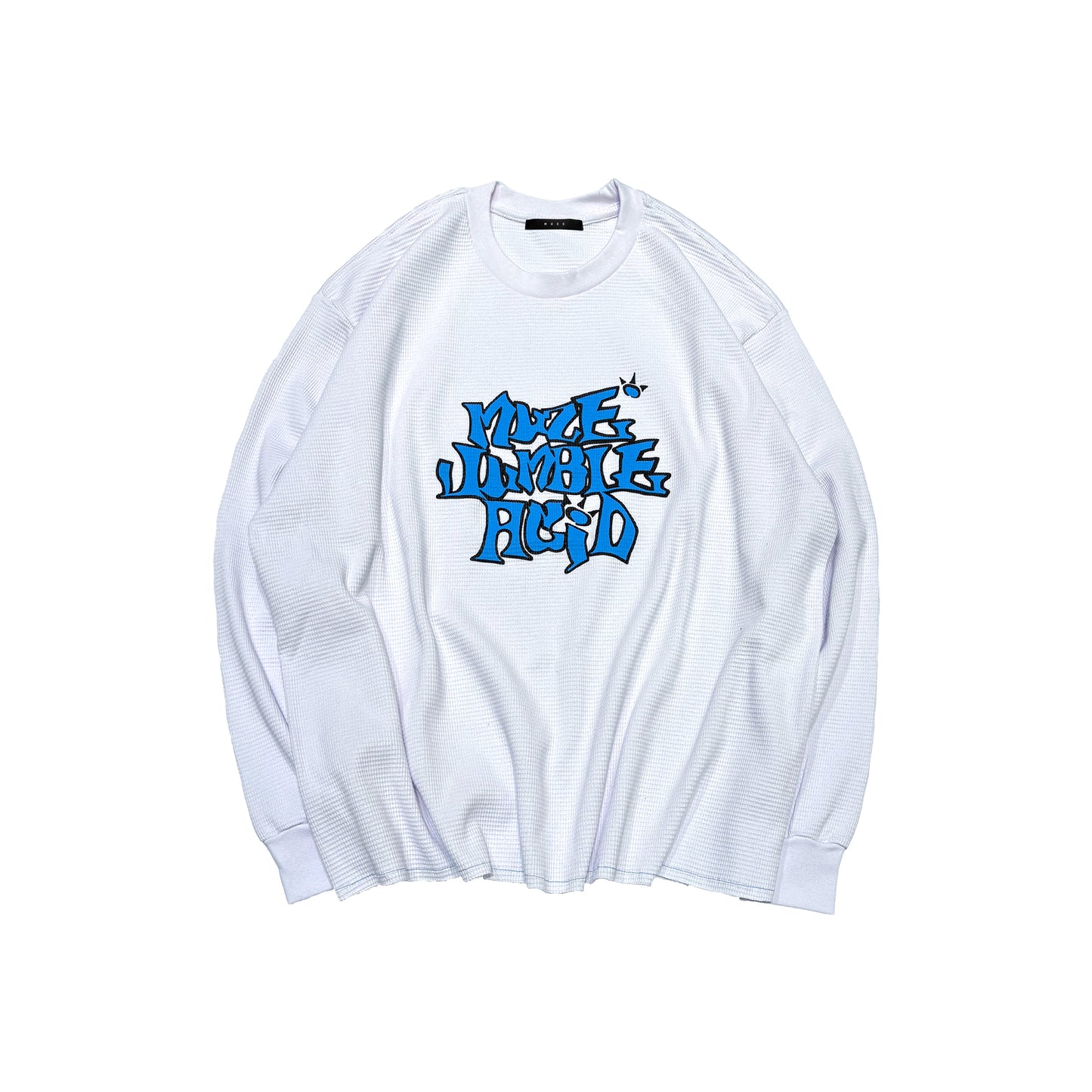 MUZE BLACK LABEL -【MUZE JUMBLE ACID THERMAL L/S TEE(WHITE)】ミューズ サーマル ワッフル Tシャツ ダメージ ホワイト