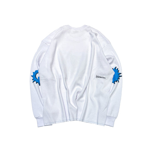 MUZE BLACK LABEL -【MUZE JUMBLE ACID THERMAL L/S TEE(WHITE)】ミューズ サーマル ワッフル Tシャツ ダメージ ホワイト