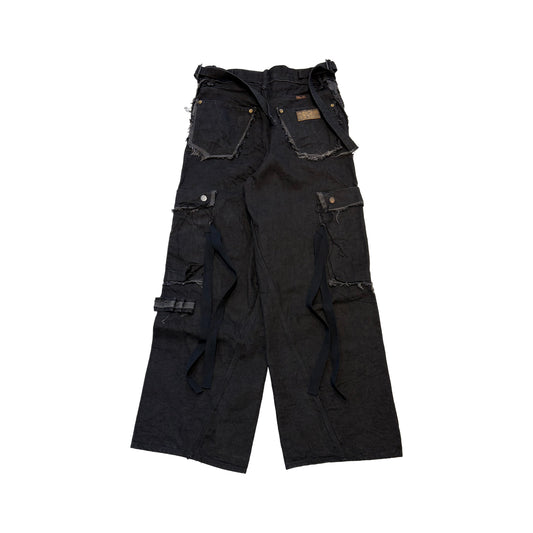 MINUS -【Slash Seam Twist Cargo Jeans(NOIR)(AGED BLACK)】マイナス スラッシュ ツイスト カーゴ ジーンズ ブラック