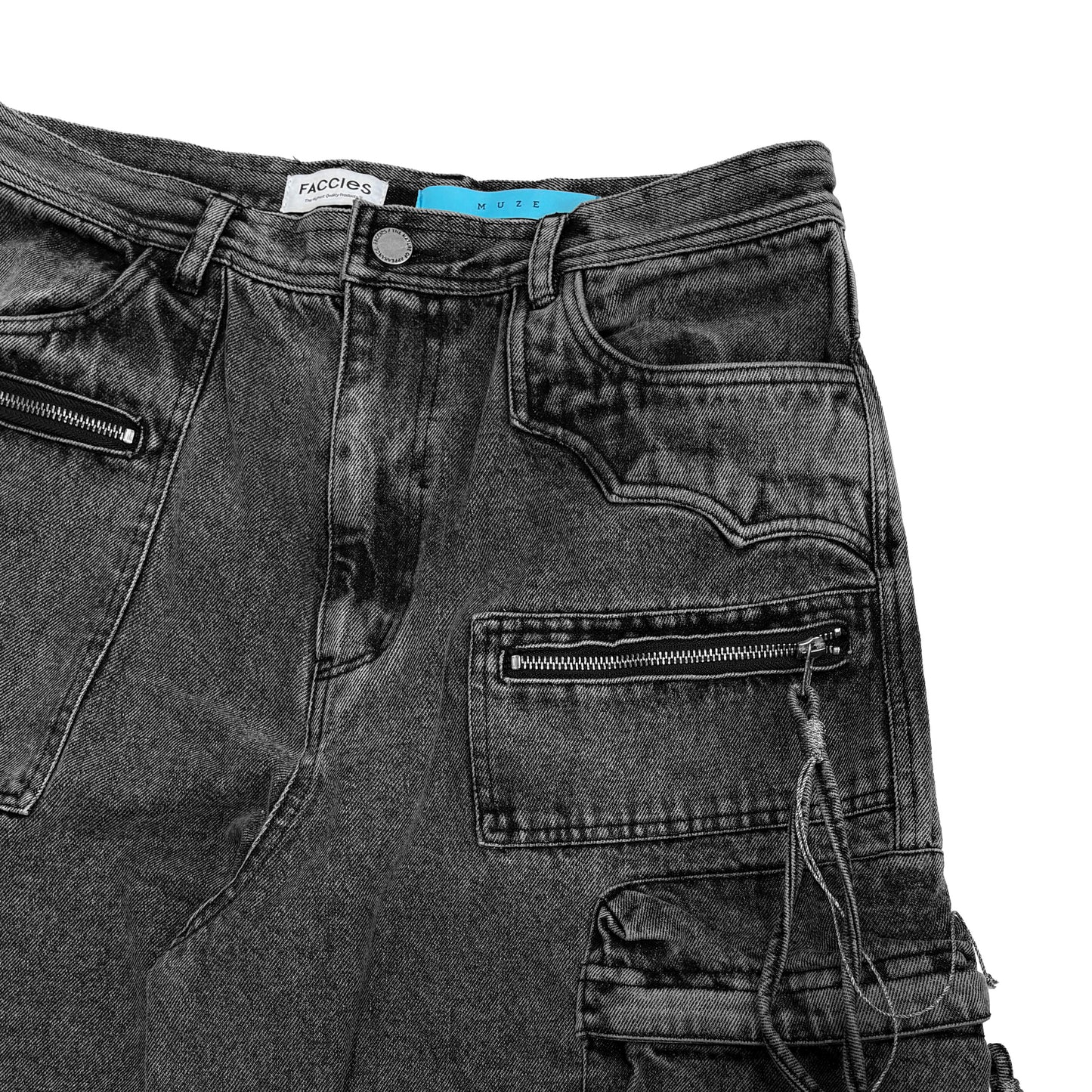 MUZE TURQUOISE LBEL × FACCIES - 【MULTI-POCKET DENIM CARGO(CHARCOAL) 】ミューズ ファッチーズ マルチポケット カーゴ デニム チャコール
