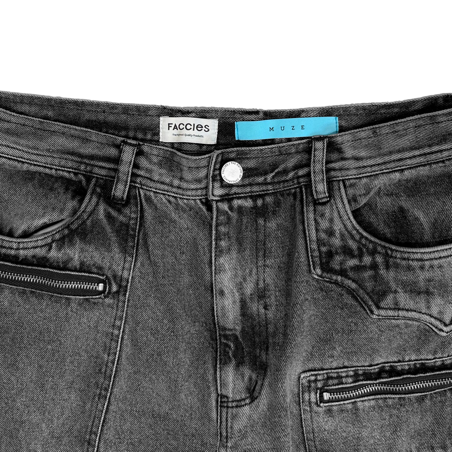 MUZE TURQUOISE LBEL × FACCIES - 【MULTI-POCKET DENIM CARGO(CHARCOAL) 】ミューズ ファッチーズ マルチポケット カーゴ デニム チャコール