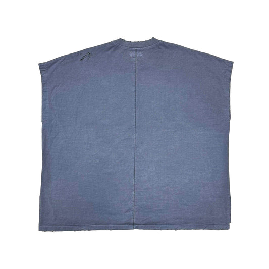 MINUS -【Pocket Tunic With Damaged(STAIN)】マイナス ポケット チュニック ダメージ ブルー Tシャツ