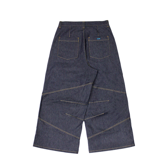 MUZE®︎ TURQUOISE LABEL -【RIGID DENIM COVERD KNEE PANEL TROUSERS(INDIGO)】ミューズ リジッドデニム パネル トラウザーズ インディゴ