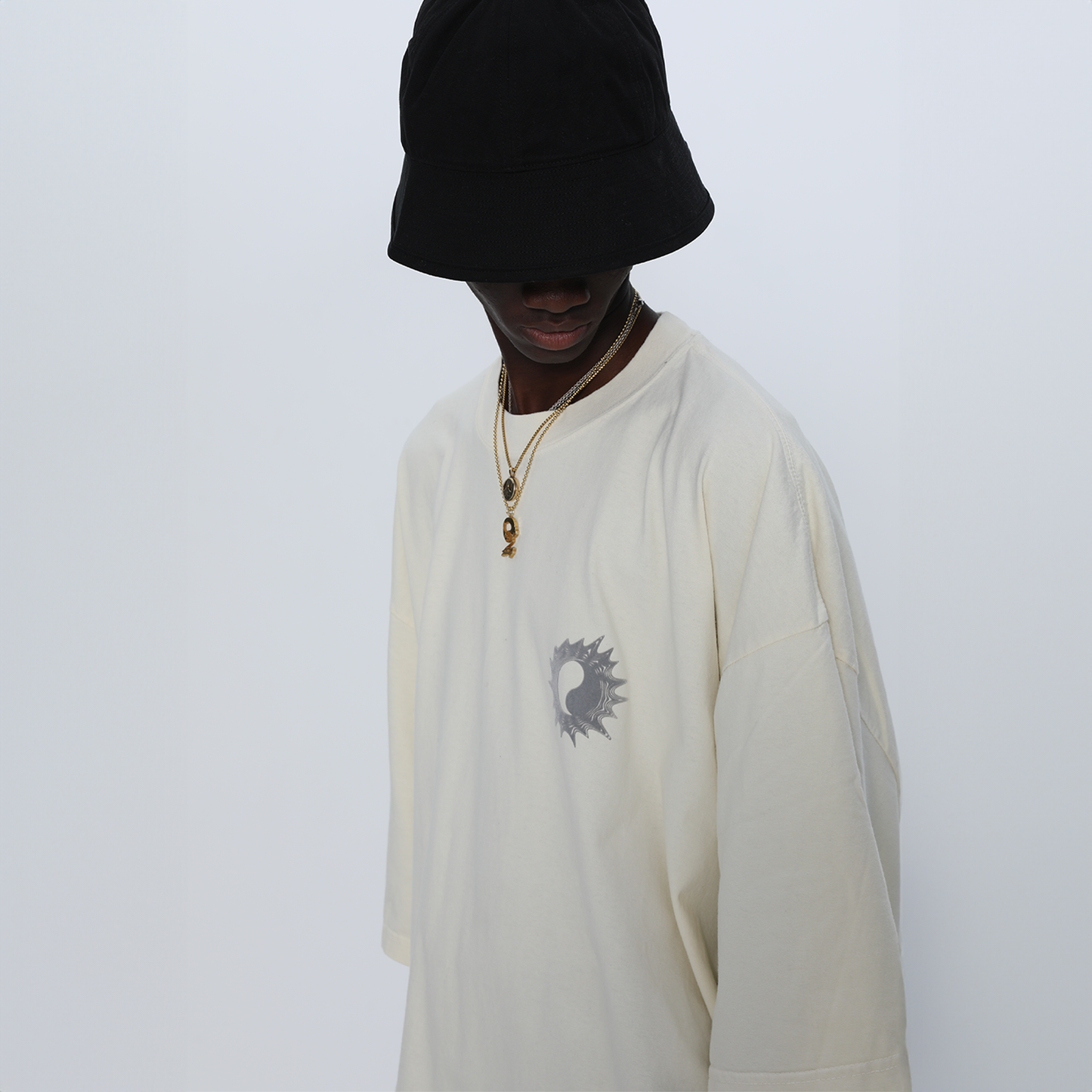 【SECRET SALE】MUZE BLACK LABEL -【ACID YIN-YANG FLOCKY PRINT T-SH(NATURAL)】ミューズ インヤン Tシャツ フロッキー ナチュラル
