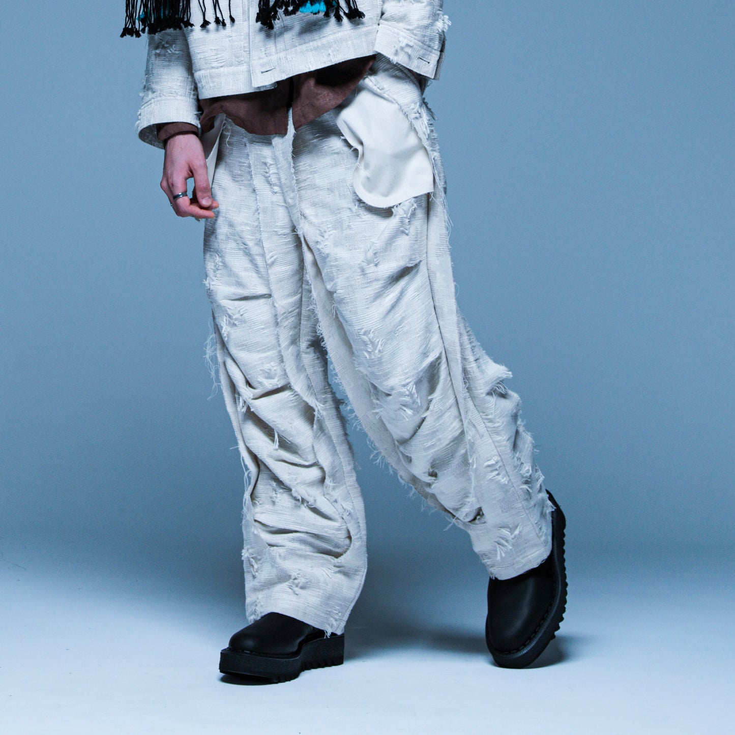 MUZE TURQUOISE LABEL - ×MINUS CUT JACQUARD 3D TROUSERS(OFF WHITE)ミューズ マイナス カットジャガード トラウザー オフホワイト