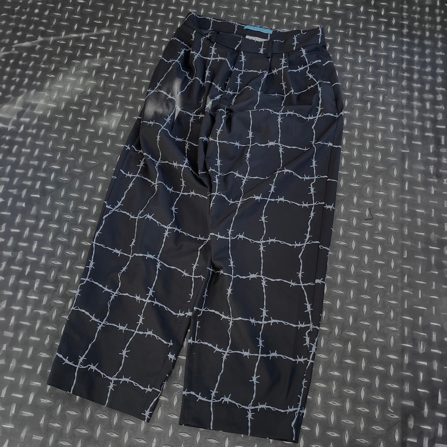 MUZE TURQUOISE LABEL - ×el conductorH WIRE CHECK WIDE TROUSERS(TOUGH BLACK POLYESTER)(BLACK)
