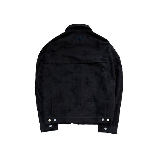 MUZE TURQUOISE LBEL ×MINUS -【CUT JACQUARD HEM SLIT JACKET(BLACK)】ミューズ マイナス スリット ジャケット カットジャガード ブラック