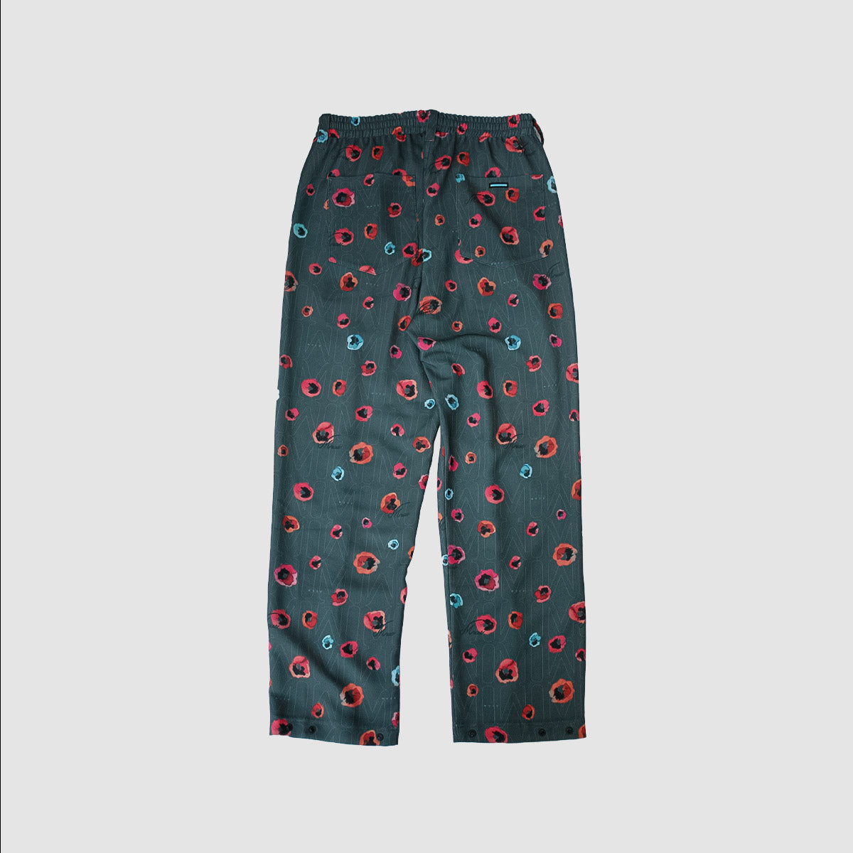 MUZE TURQUOISE LABEL - FLOWER HANDWRITING LOGO EASY PANTS (CHARCOAL GRAY) ミューズ グラフィック パンツ チャコール