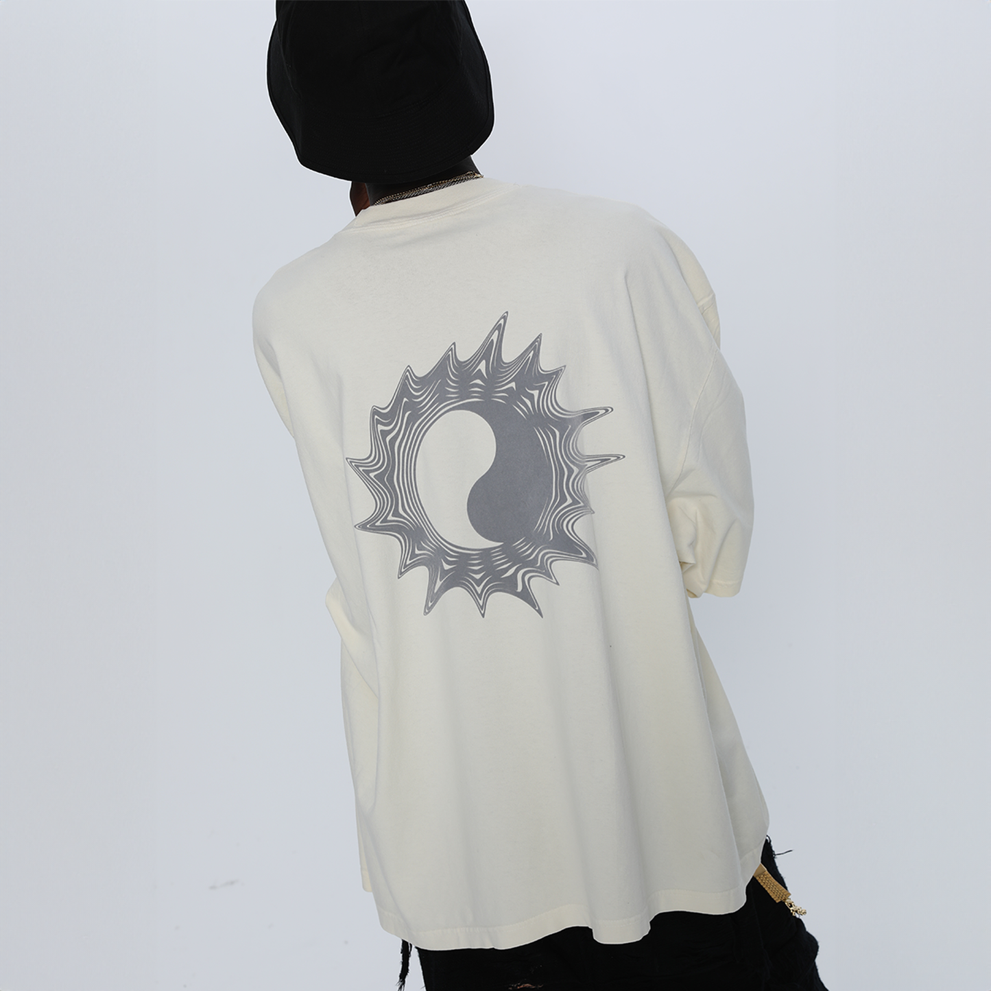 【SECRET SALE】MUZE BLACK LABEL -【ACID YIN-YANG FLOCKY PRINT T-SH(NATURAL)】ミューズ インヤン Tシャツ フロッキー ナチュラル