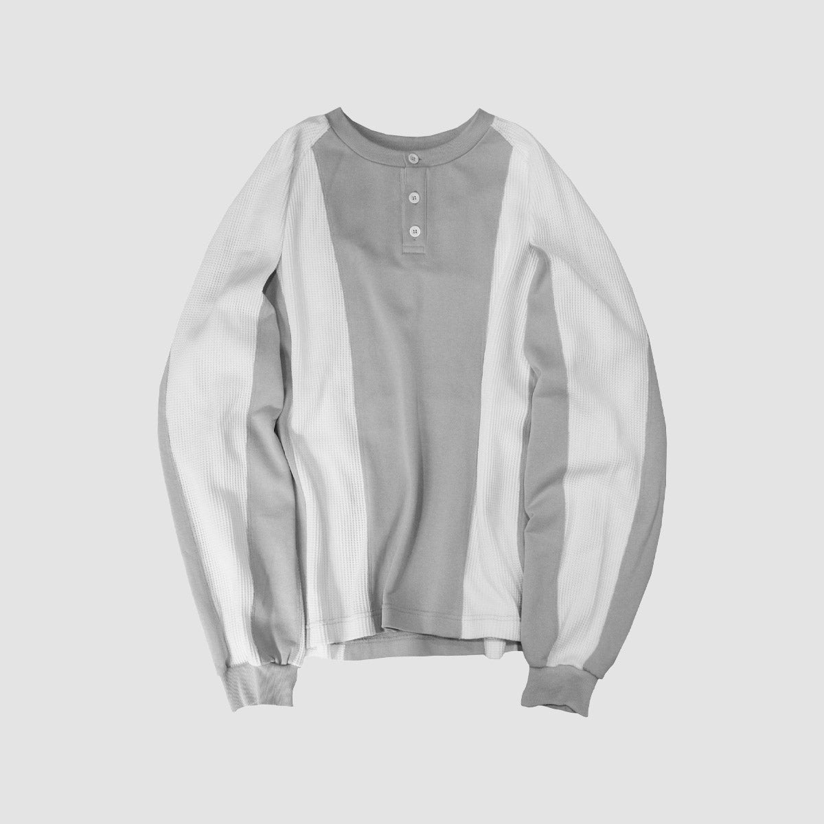 MUZE TURQUOISE LABEL - 【STRIPE HENRY NECK WAFFLE SWEAT】(WHITE×GRAY)ミューズ ヘンリーネック ワッフル スウェット ホワイト グレー