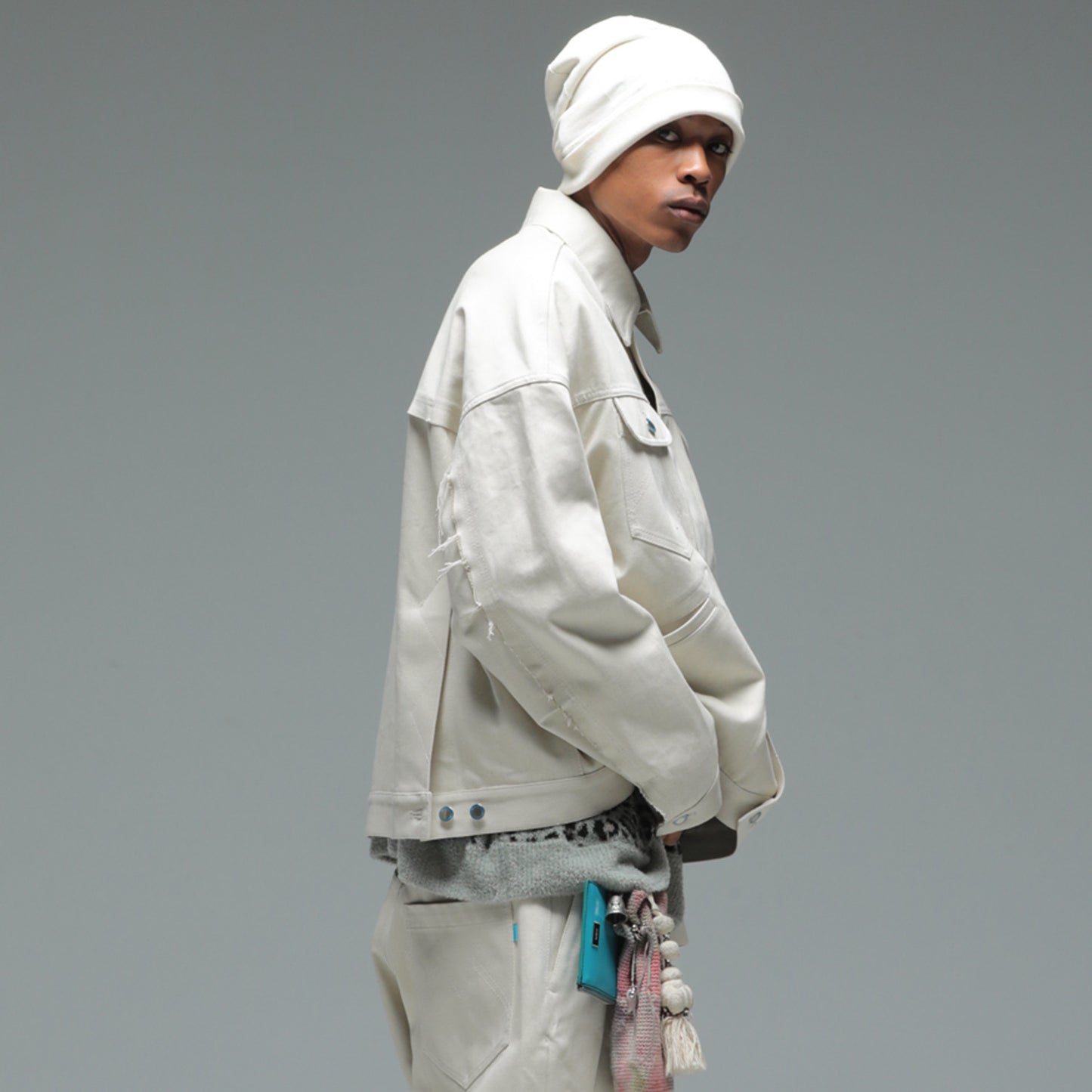 MUZE TURQUOISE LABEL - HEM SLIT WIDE DENIM JACKET(WHITE)ミューズ ヘムスリット デニム ジャケット ワイド ホワイト