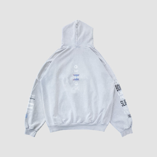 MUZE BLACK LABEL - 14oz MINERAL WASH HEAVY FLEECE ADDICT HOODIE(ICE GRAY)