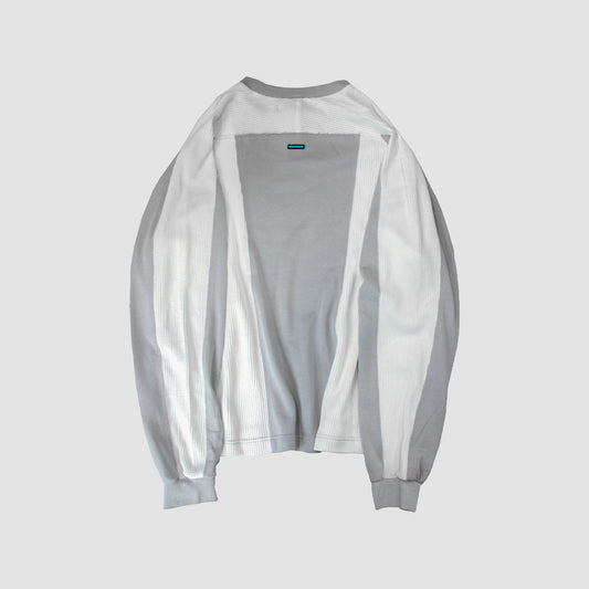 MUZE TURQUOISE LABEL - 【STRIPE HENRY NECK WAFFLE SWEAT】(WHITE×GRAY)ミューズ ヘンリーネック ワッフル スウェット ホワイト グレー