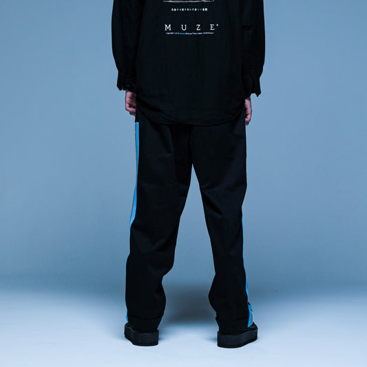 MUZE TURQUOISE LABEL - TRACK JERSEY PANTS(BLACK×TURQUOISE LINE) ミューズ ジャージスラックス ブラック