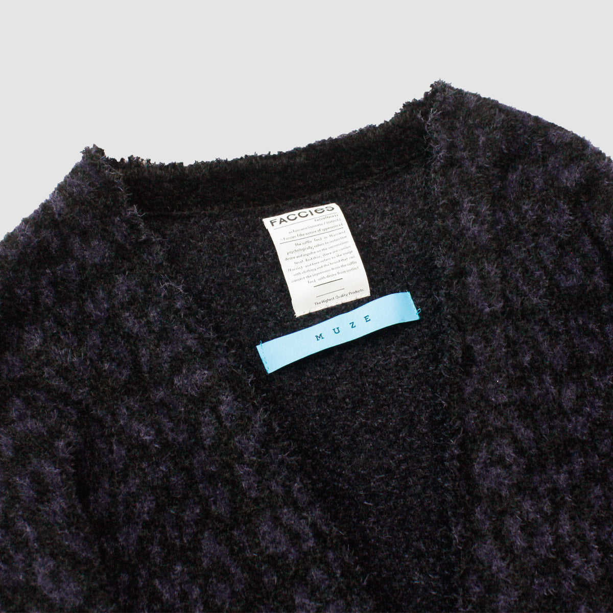 MUZE TURQUOISE LABEL × FACCIES - EX Animal Feather Jqd CD(BLACK)ミューズ 2023年秋冬 ファッチーズ レオパード カーディガン ブラック