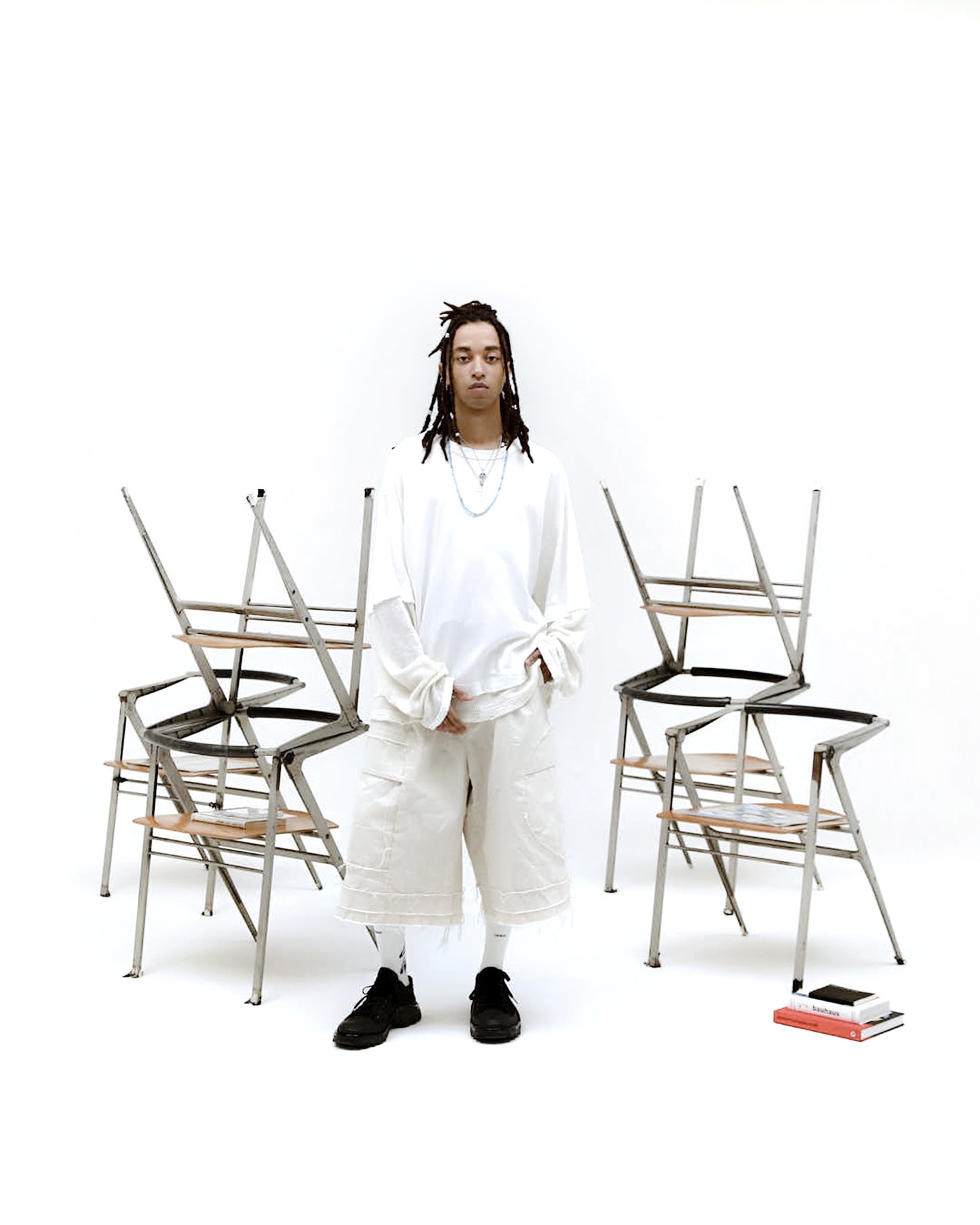 MUZE TURQUOISE LABEL -【MESH LAYERED L/S TEE (WHITE×WHITE)】ミューズ メッシュ レイヤード ロングスリーブ Tシャツ ブラック ホワイト