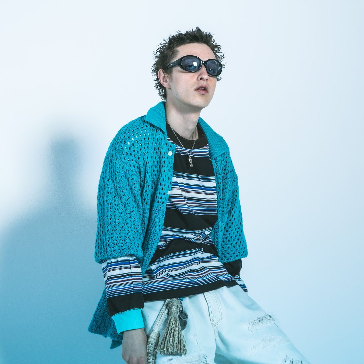 MUZE TURQUOISE LABEL × FACCIES - REC MESH PW LS SH(TURQUOISE) ミューズ ファッチーズ 2023年春夏 メッシュシャツ ターコイズ