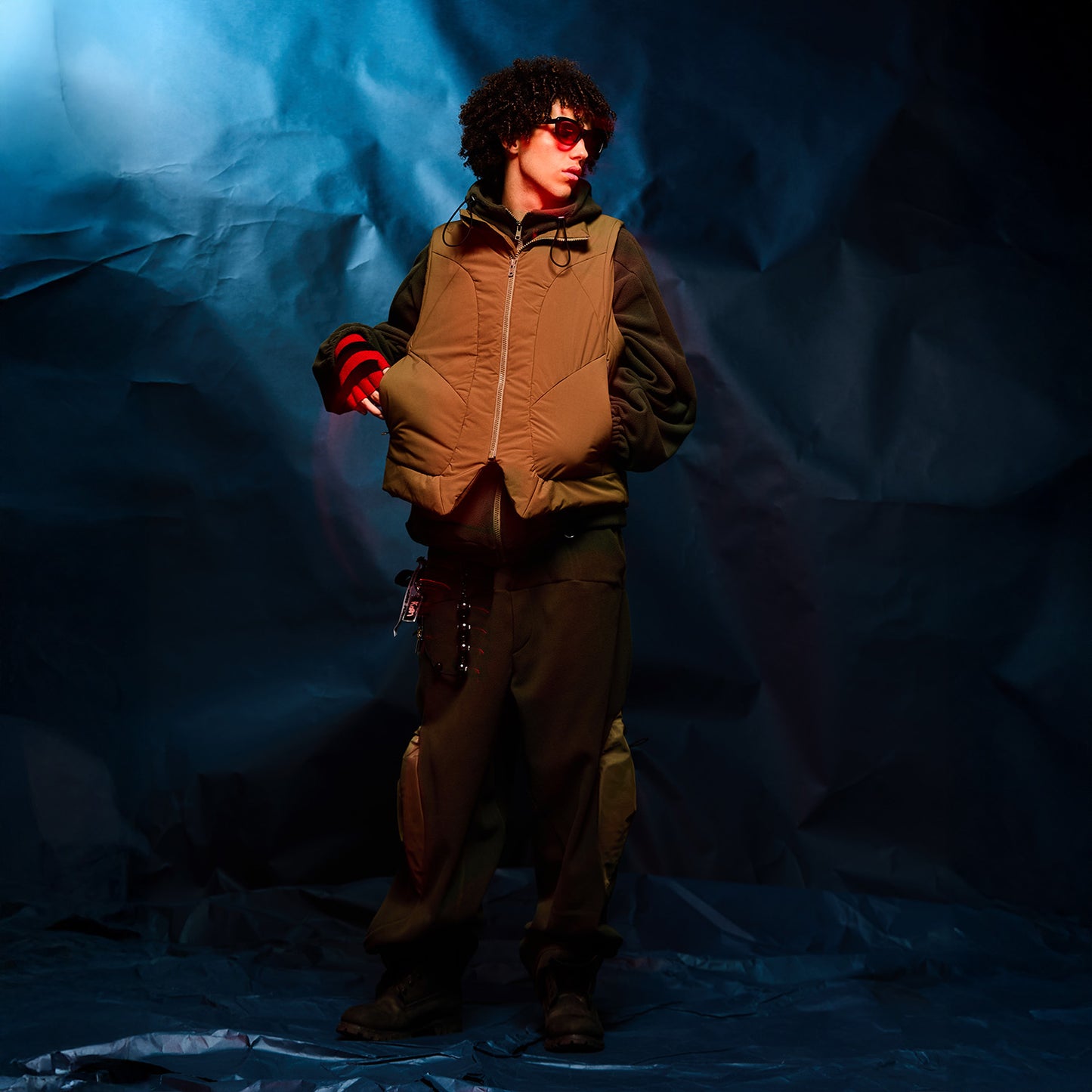 MUZE TURQUOISE LBEL -【FLEECE CURVE CARGO PANTS(KHAKI)】ミューズ フリース カーブ カーゴパンツ カーキ