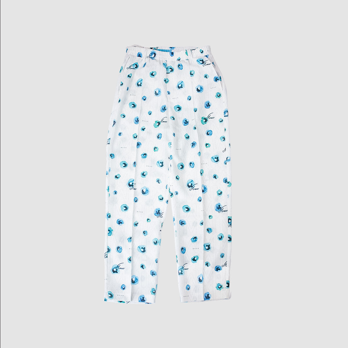 MUZE TURQUOISE LABEL - FLOWER HANDWRITING LOGO EASY PANTS (WHITE) ミューズ グラフィック パンツ ホワイト