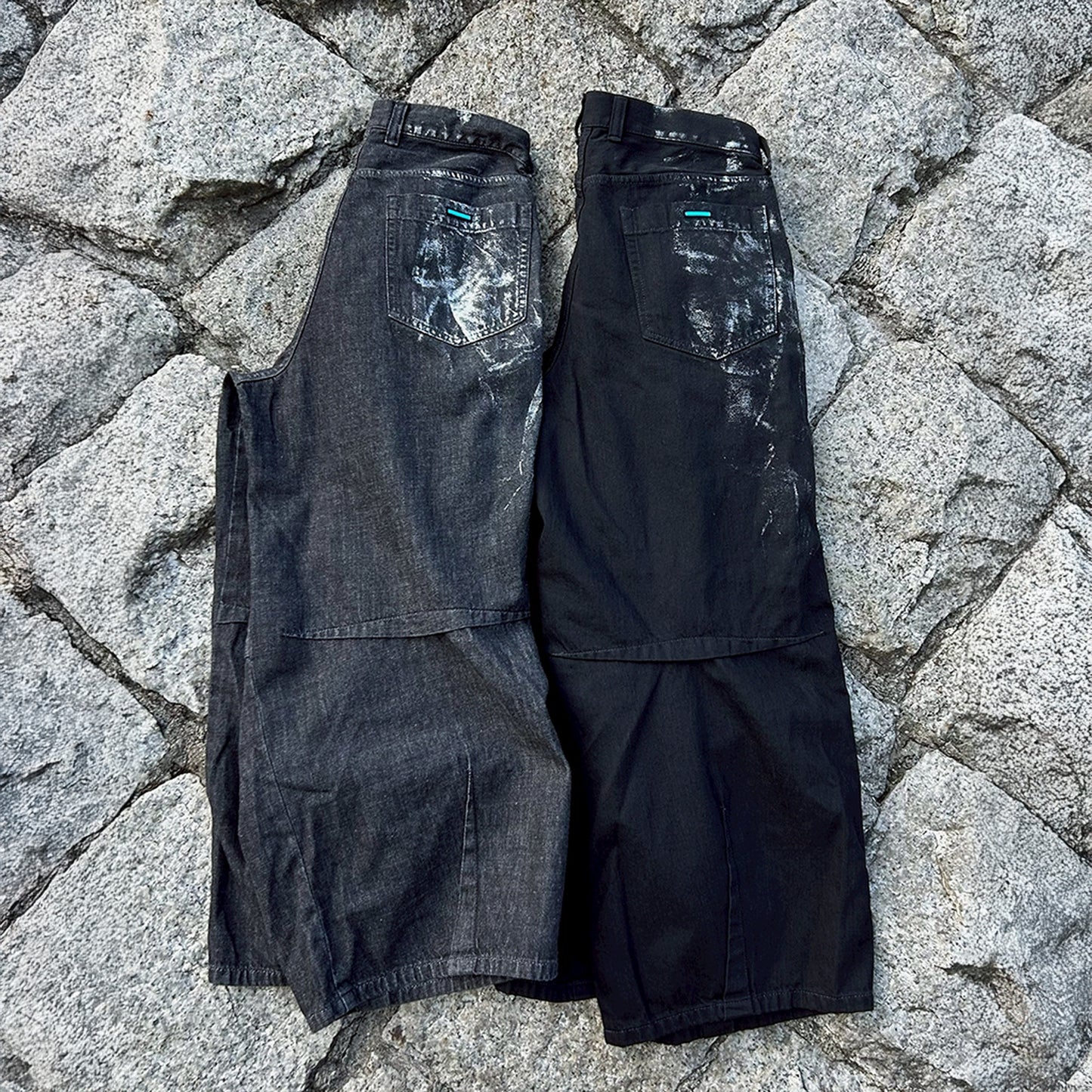 MUZE TURQUOISE LABEL -【FOIL BIOBLEACH DARTS DENIM PANTS(BLACK×WHITE)】ミューズ ダーツデニム 泊プリント バイオブリーチ ブラック ホワイト