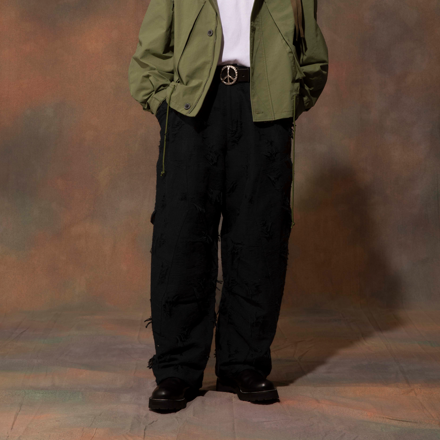 MUZE TURQUOISE LABEL ×MINUS - DOUBLE KNEE CUT JACQUARD CARGO PANTS(BLACK) ミューズ マイナス ダブルニー カーゴパンツ カットジャガード ブラック