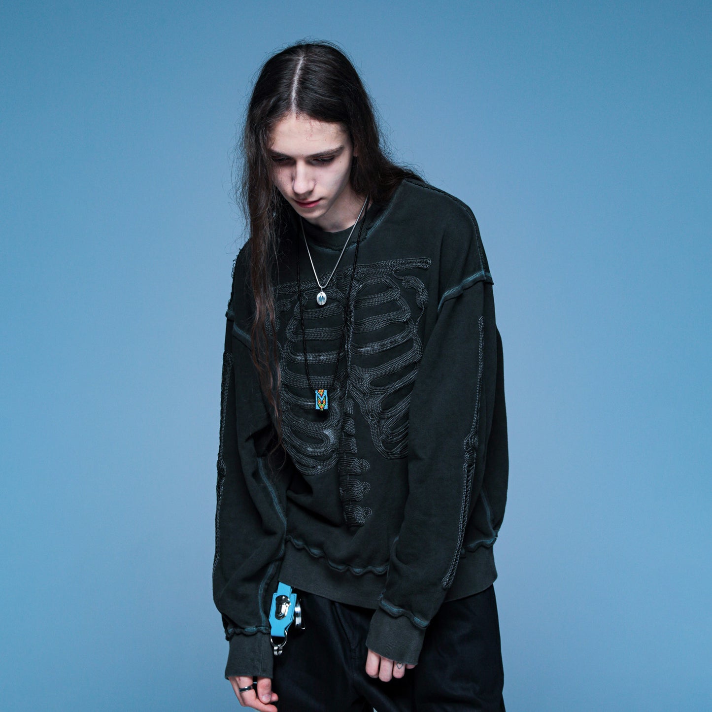 MUZE TURQUOISE LABEL - ×el conductorH Cord Embroidered Crew Neck Sweater(BONES)ミューズ コンダクター 刺繍 クルーネック スウェット