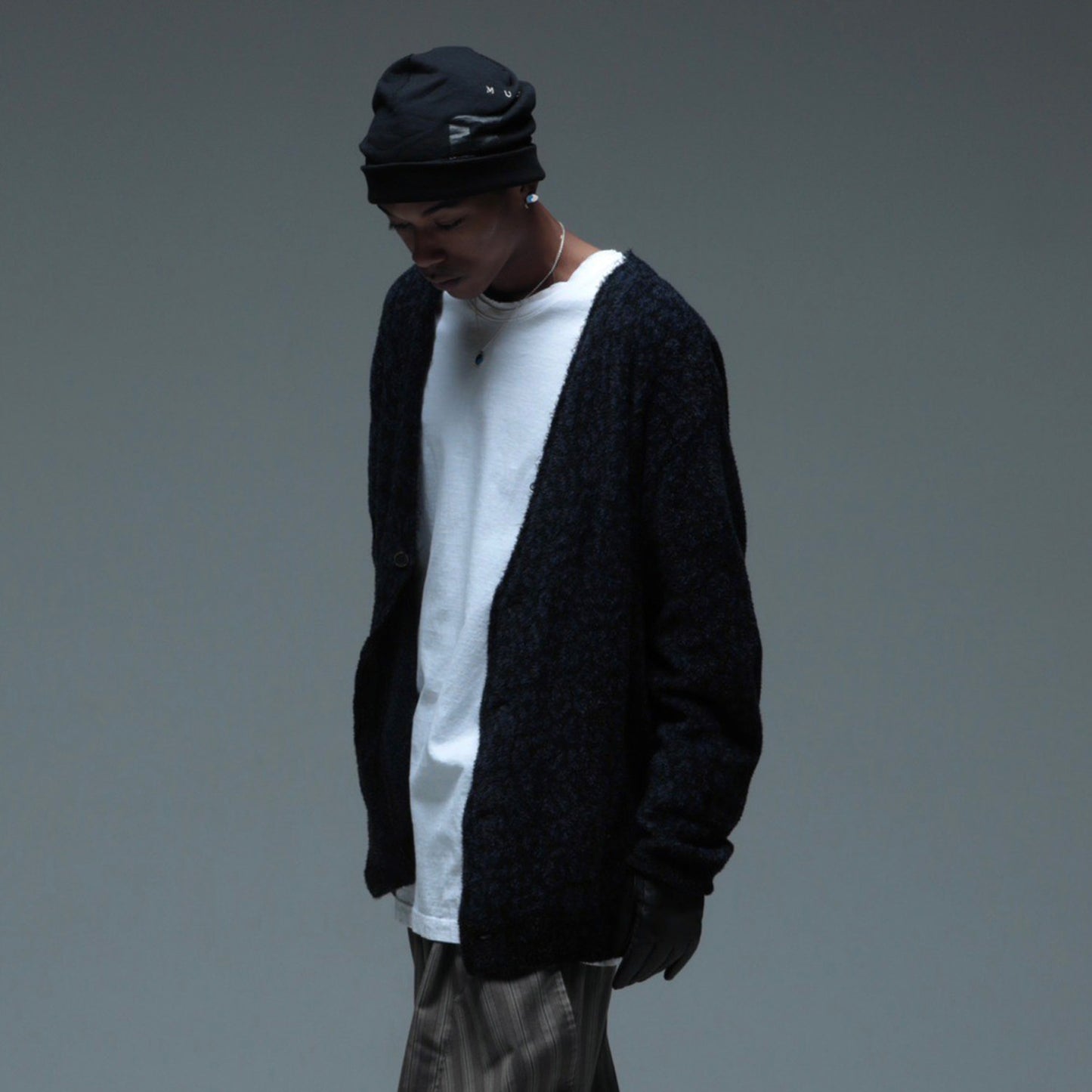 MUZE TURQUOISE LABEL × FACCIES - EX Animal Feather Jqd CD(BLACK)ミューズ 2023年秋冬 ファッチーズ レオパード カーディガン ブラック