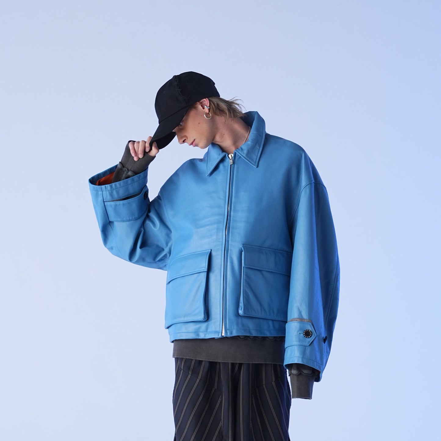 MUZE TURQUOISE LABEL - OVERSIZED LEATHER BLOUSON(TURQUOISE)ミューズ オーバーサイズ ビッグ ブルソン レザー ターコイズ