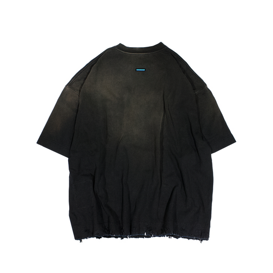MUZE TURQUOISE LABEL -【SUN FADE DAMAGE SKIPPER TEE (BLACK)ミューズ サンフェード スキッパー Tシャツ ダメージ ブラック