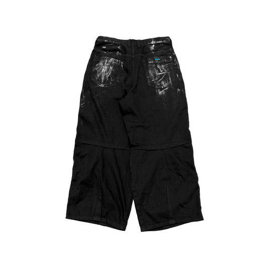 MUZE TURQUOISE LABEL -【FOIL DARTS DENIM PANTS(BLACK×BLACK)】ミューズ ダーツデニム 泊プリント ブラック