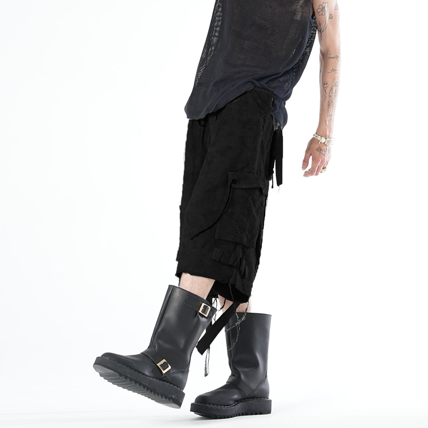MUZE TURQUOISE LABEL × MINUS -【HBT CROPPED CARGO CRUST BORO(BLACK)】ミューズ マイナス クロップド カーゴ パンツ カットジャガード ブラック