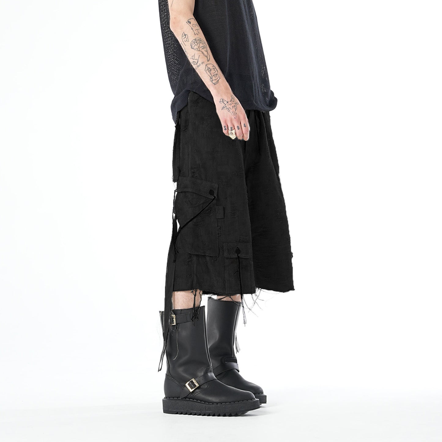 MUZE TURQUOISE LABEL × MINUS -【HBT CROPPED CARGO CRUST BORO(BLACK)】ミューズ マイナス クロップド カーゴ パンツ カットジャガード ブラック