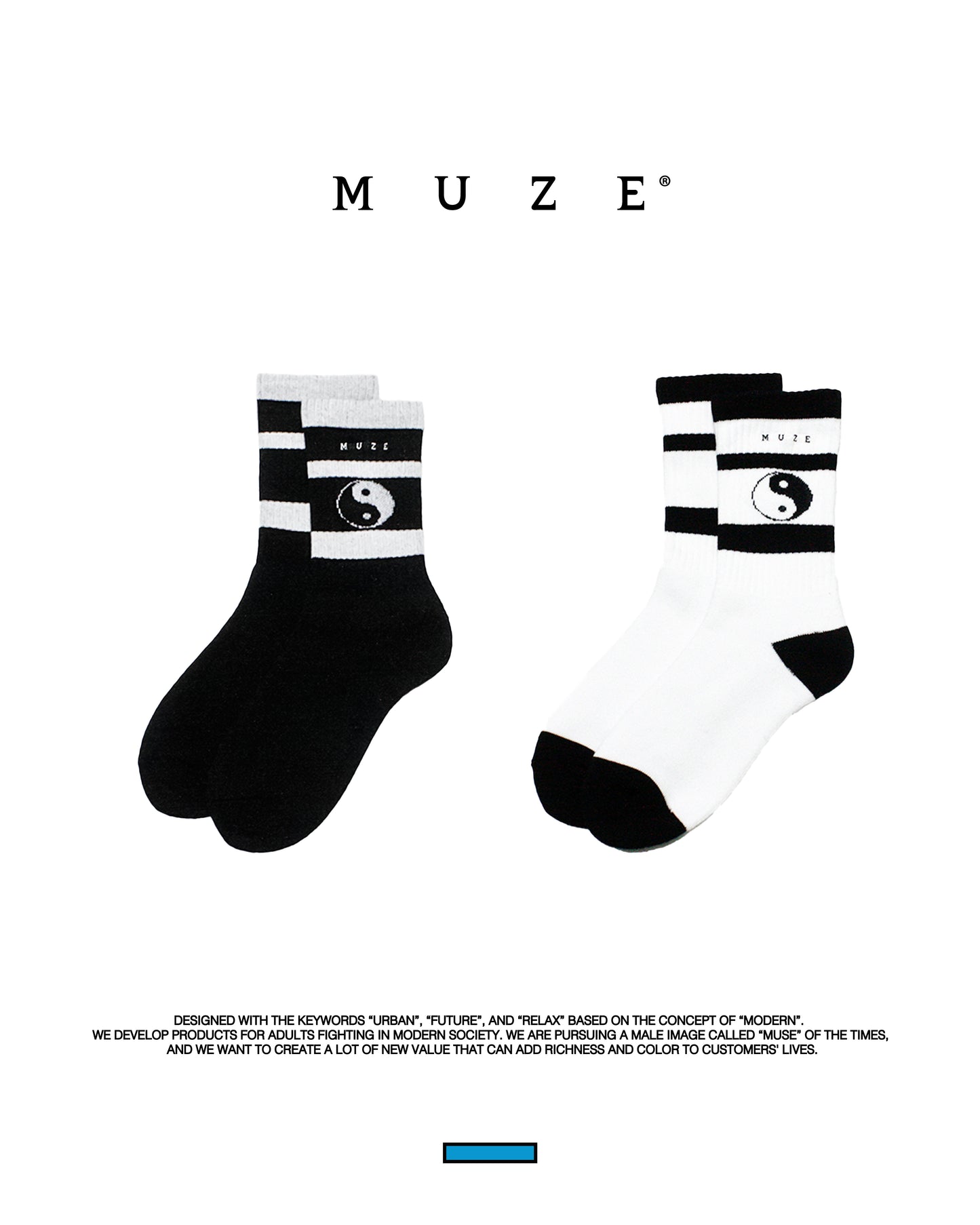 MUZE -【MUZE LOGO YIN-YANG SOX(BLACK × WHITE)】ミューズ ロゴ インヤン ソックス ブラック ホワイト