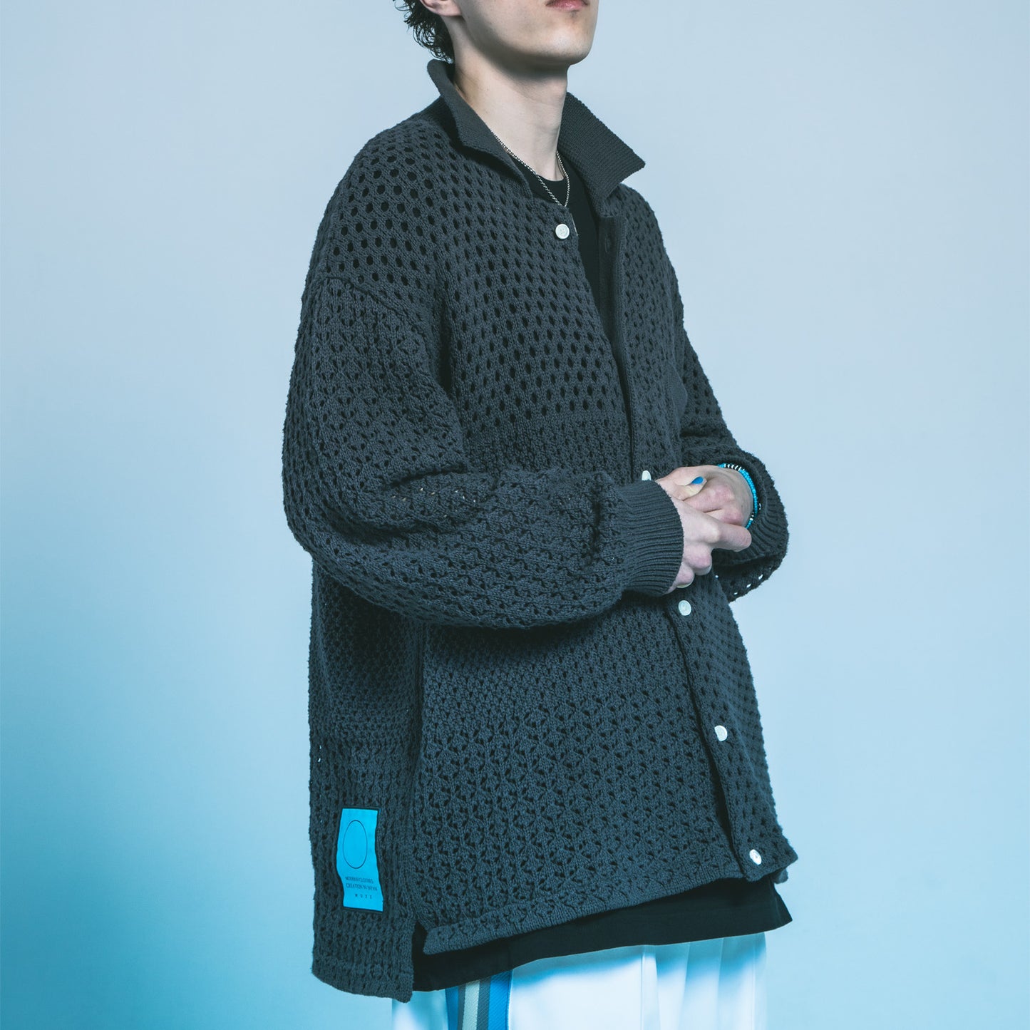 MUZE TURQUOISE LABEL × FACCIES - REC MESH PW LS SH(CHACOAL) ミューズ ファッチーズ 2023年春夏 メッシュシャツ チャコール