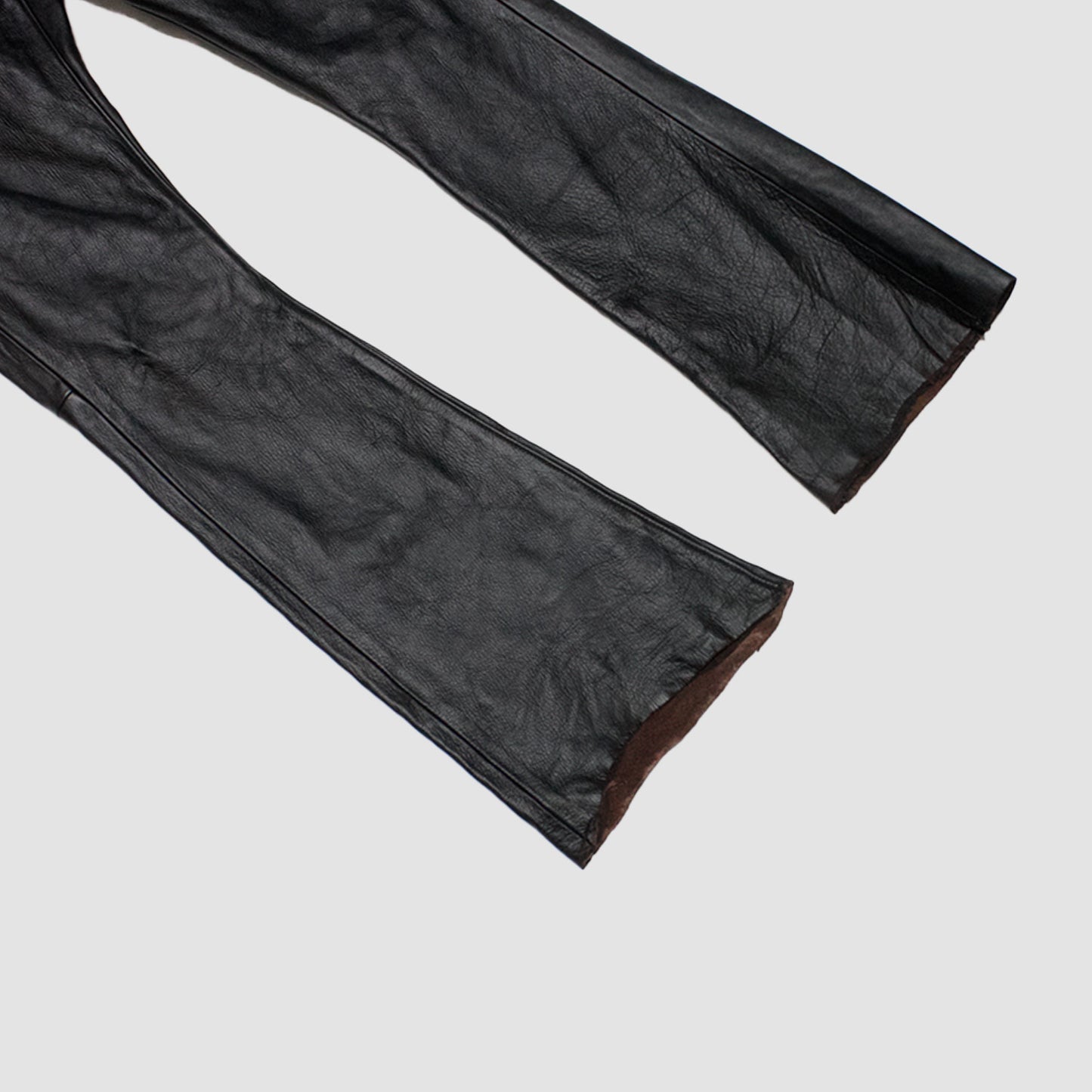 MINUS - Lot20607Z(BROEWN CORE)(BLACK) マイナス レザー パンツ フレア 茶芯 ブラック