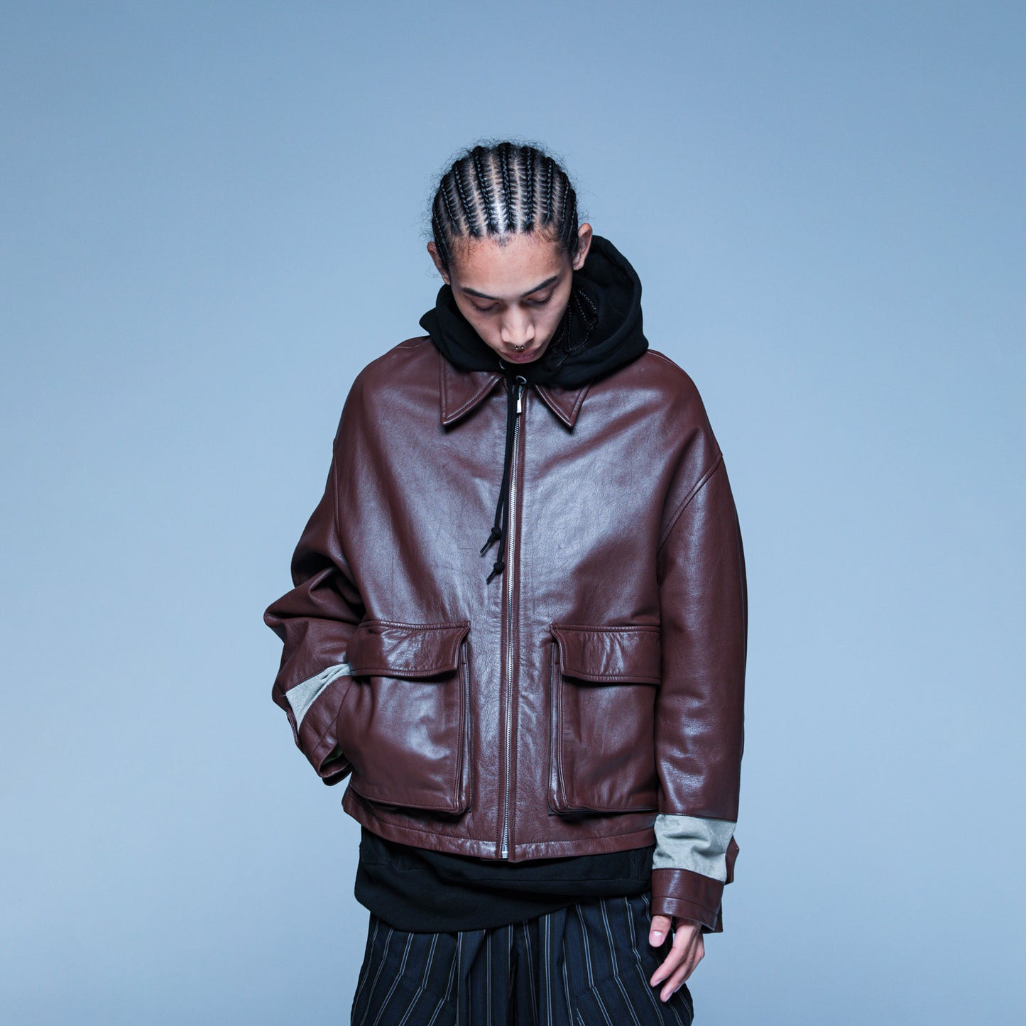 MUZE TURQUOISE LABEL - OVERSIZED LEATHER BLOUSON(BROWN)ミューズ オーバーサイズ ビッグ ブルソン レザー ブラウン