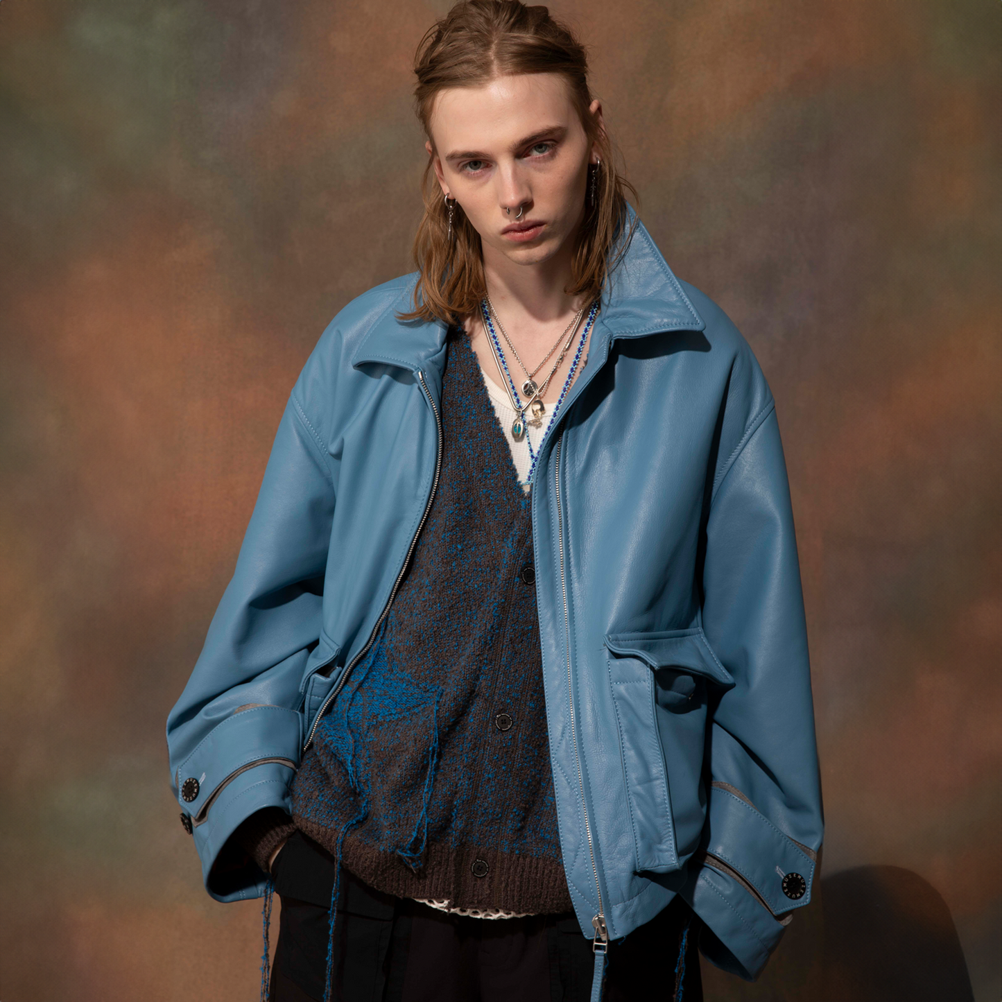 MUZE TURQUOISE LABEL - OVERSIZED LEATHER BLOUSON(TURQUOISE)ミューズ オーバーサイズ ビッグ ブルソン レザー ターコイズ