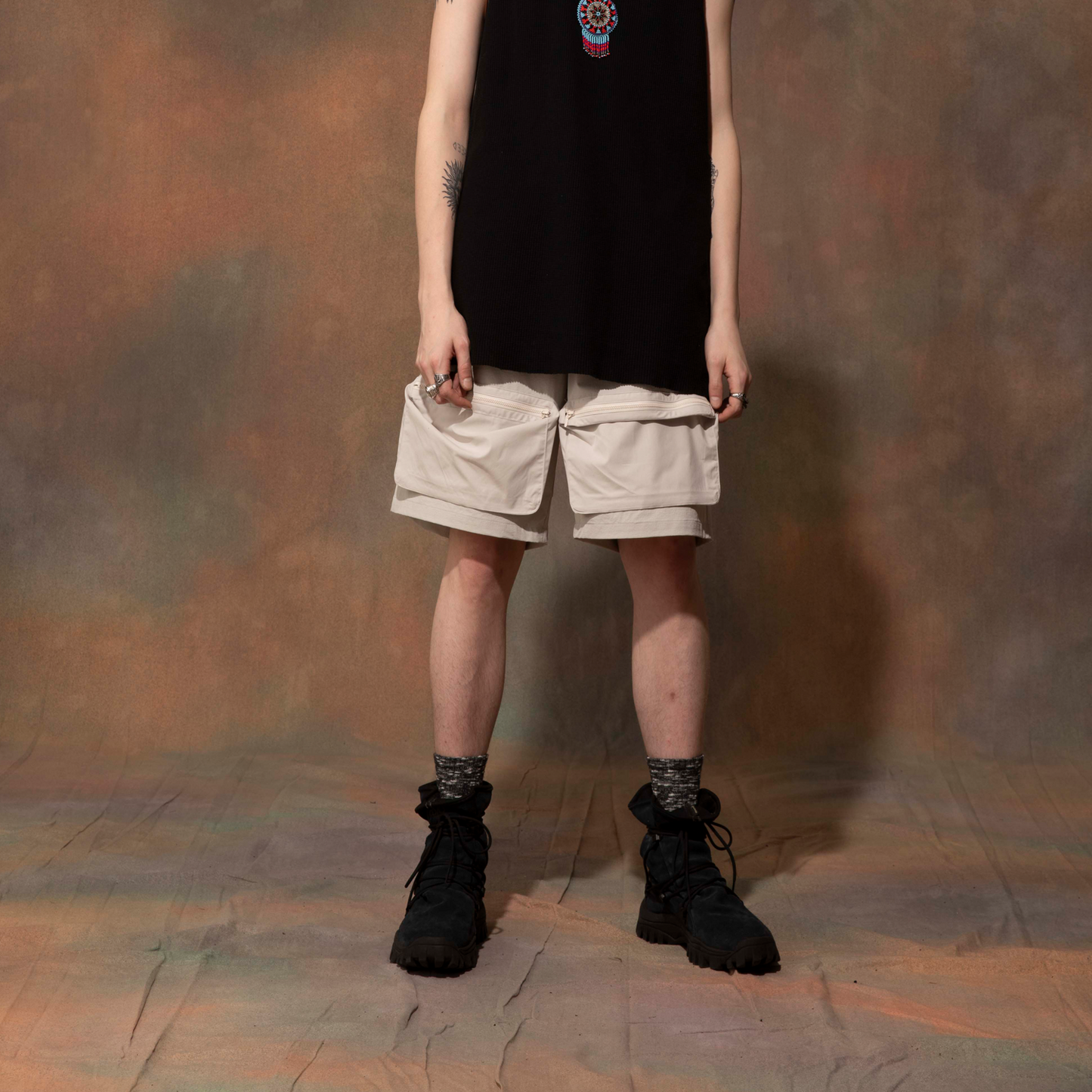 MUZE TURQUOISE LABEL - RIP STOP POCKET SHORTS(WHITE) ミューズ ショーツ ポケット リップストップ ホワイト