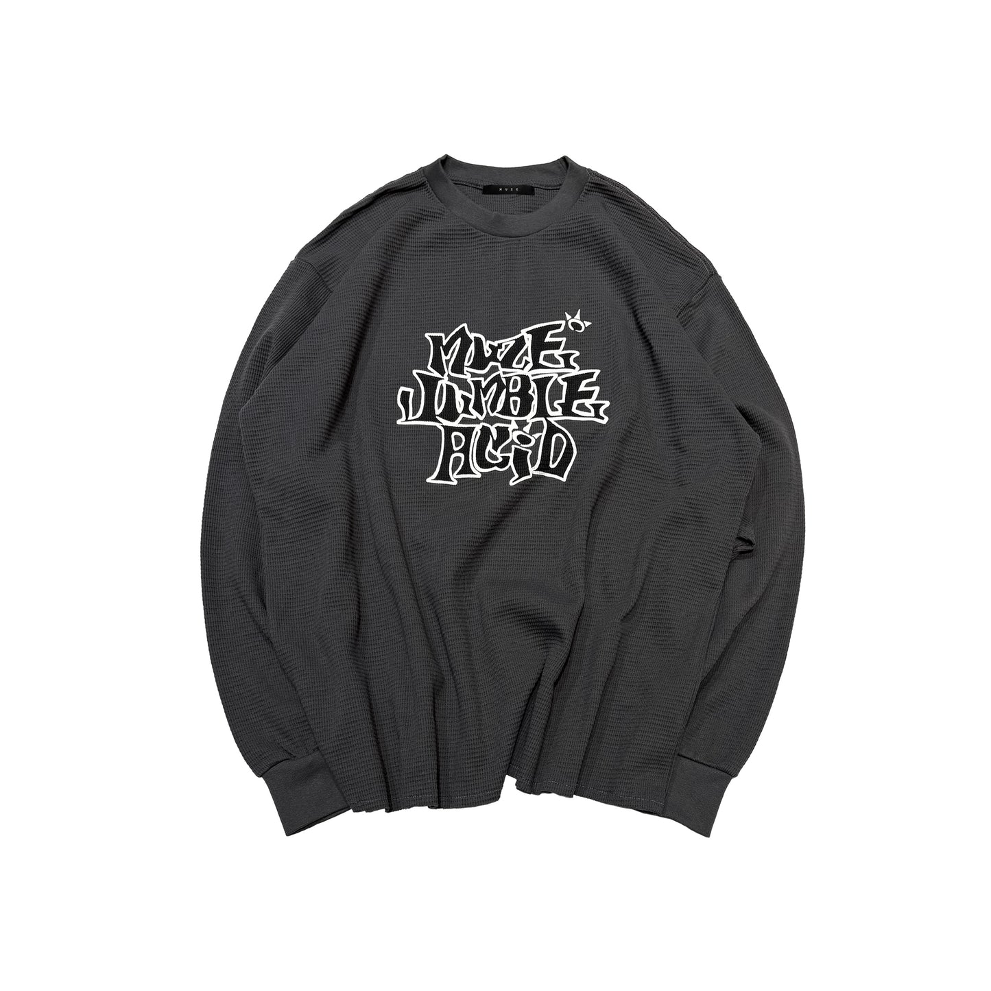 MUZE BLACK LABEL -【MUZE JUMBLE ACID THERMAL L/S TEE(DARK GRAY)】ミューズ サーマル ワッフル Tシャツ ダメージ ダークグレー
