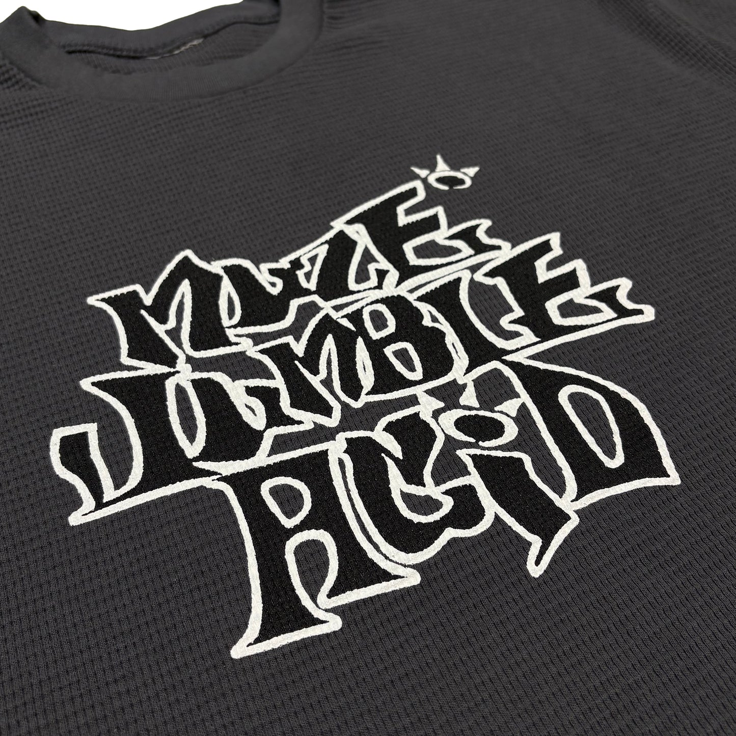 MUZE BLACK LABEL -【MUZE JUMBLE ACID THERMAL L/S TEE(DARK GRAY)】ミューズ サーマル ワッフル Tシャツ ダメージ ダークグレー