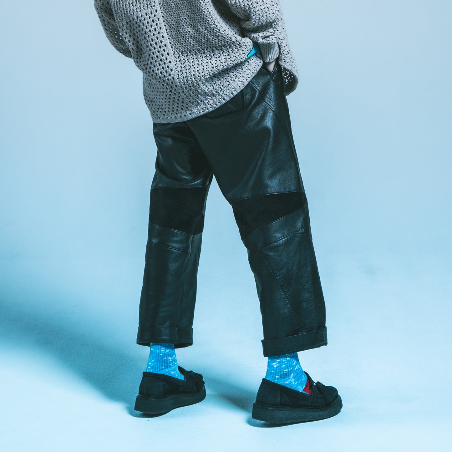 MUZE TURQUOISE LABEL - CIRCUIT WIDE LEATHER TROUSERS(BLACK) ミューズ 2022年秋冬コレクション レザー トラウザーズ ブラック