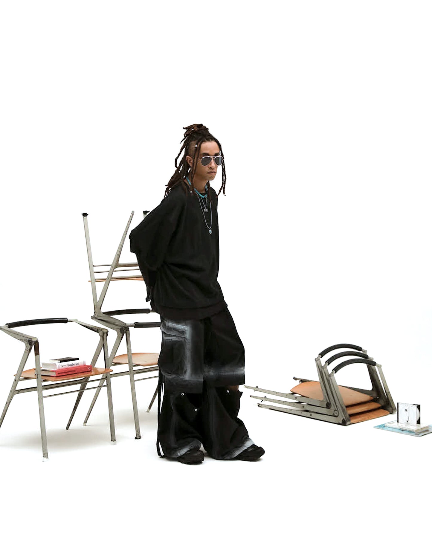 MUZE TURQUOISE LABEL -【MESH LAYERED L/S TEE (BLACK×BLACK)】ミューズ メッシュ レイヤード ロングスリーブ Tシャツ ブラック