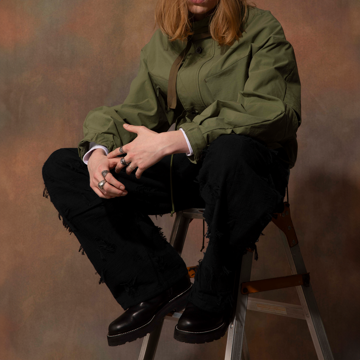 MUZE TURQUOISE LABEL ×MINUS - DOUBLE KNEE CUT JACQUARD CARGO PANTS(BLACK) ミューズ マイナス ダブルニー カーゴパンツ カットジャガード ブラック