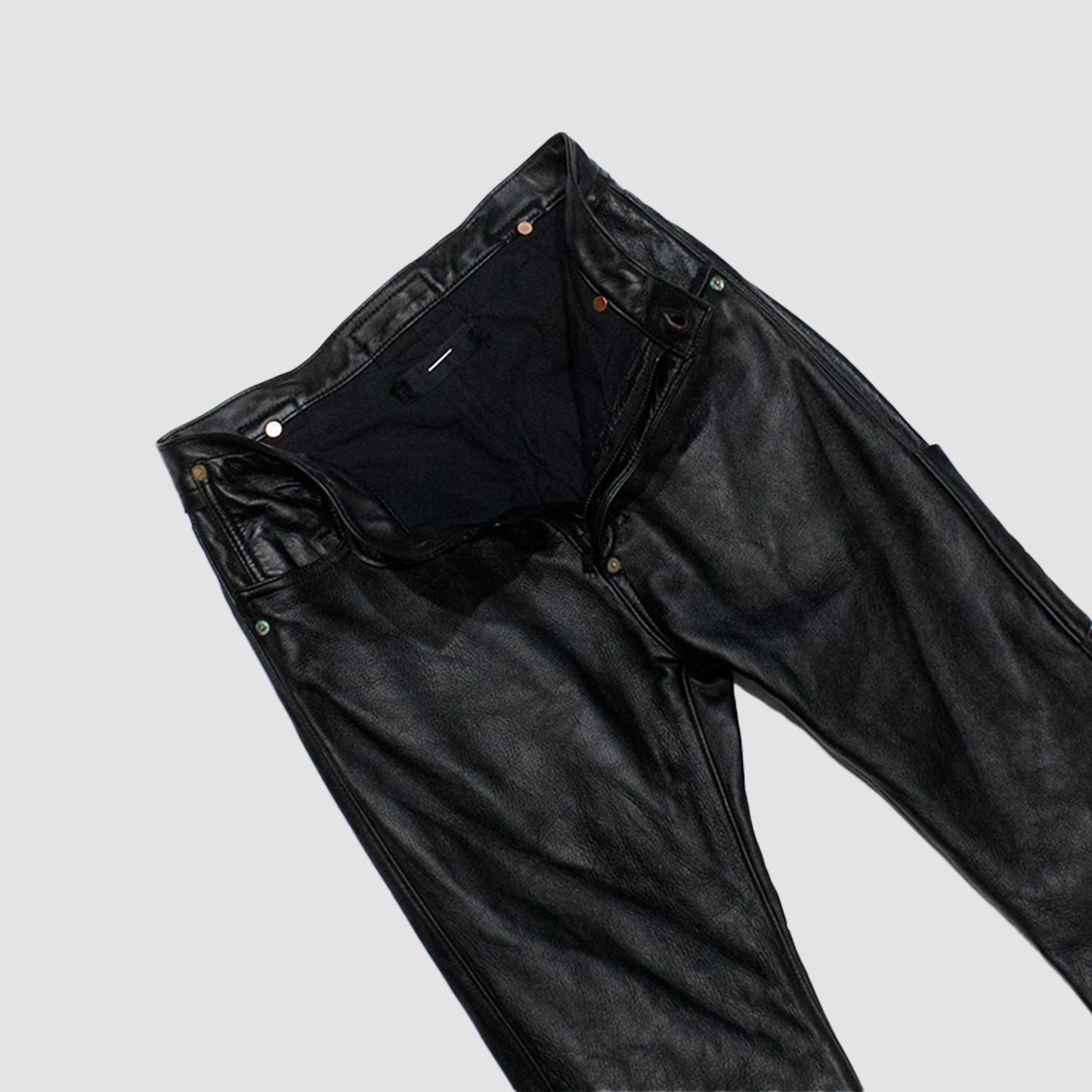 MINUS - Lot20607Z(BROEWN CORE)(BLACK) マイナス レザー パンツ フレア 茶芯 ブラック