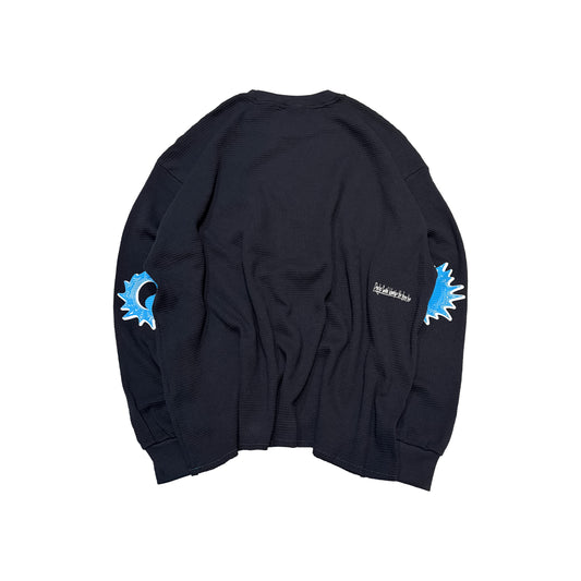 MUZE BLACK LABEL -【MUZE JUMBLE ACID THERMAL L/S TEE(NAVY)】ミューズ サーマル ワッフル Tシャツ ダメージ ネイビー
