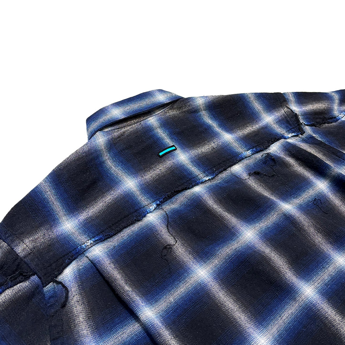 MUZE TURQUOISE LABEL -【CRASHED OMBRE CHECK SHIRT(BLUE)】ミューズ オンブレ チェック シャツ クラッシュ ダメージ ブルー