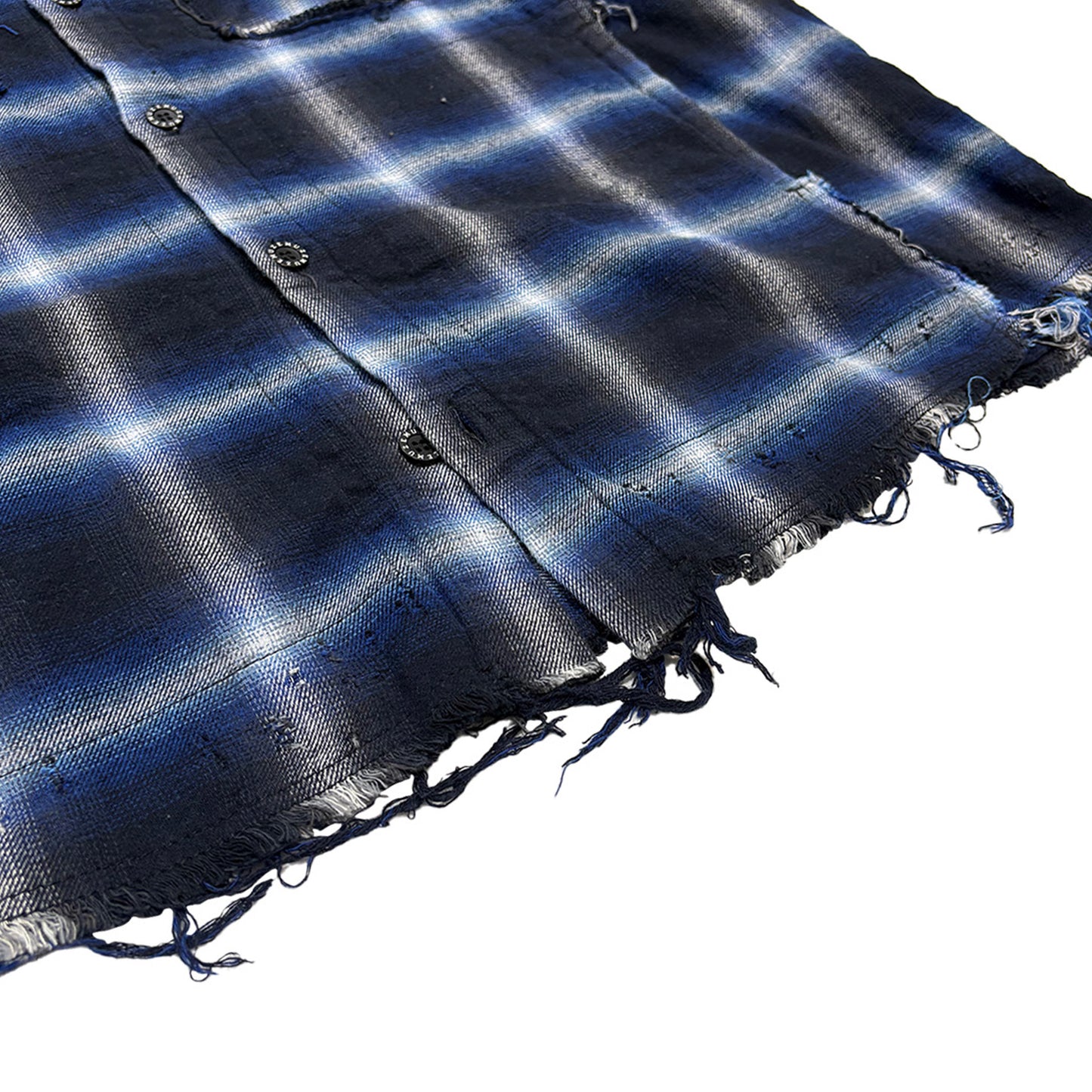 MUZE TURQUOISE LABEL -【CRASHED OMBRE CHECK SHIRT(BLUE)】ミューズ オンブレ チェック シャツ クラッシュ ダメージ ブルー
