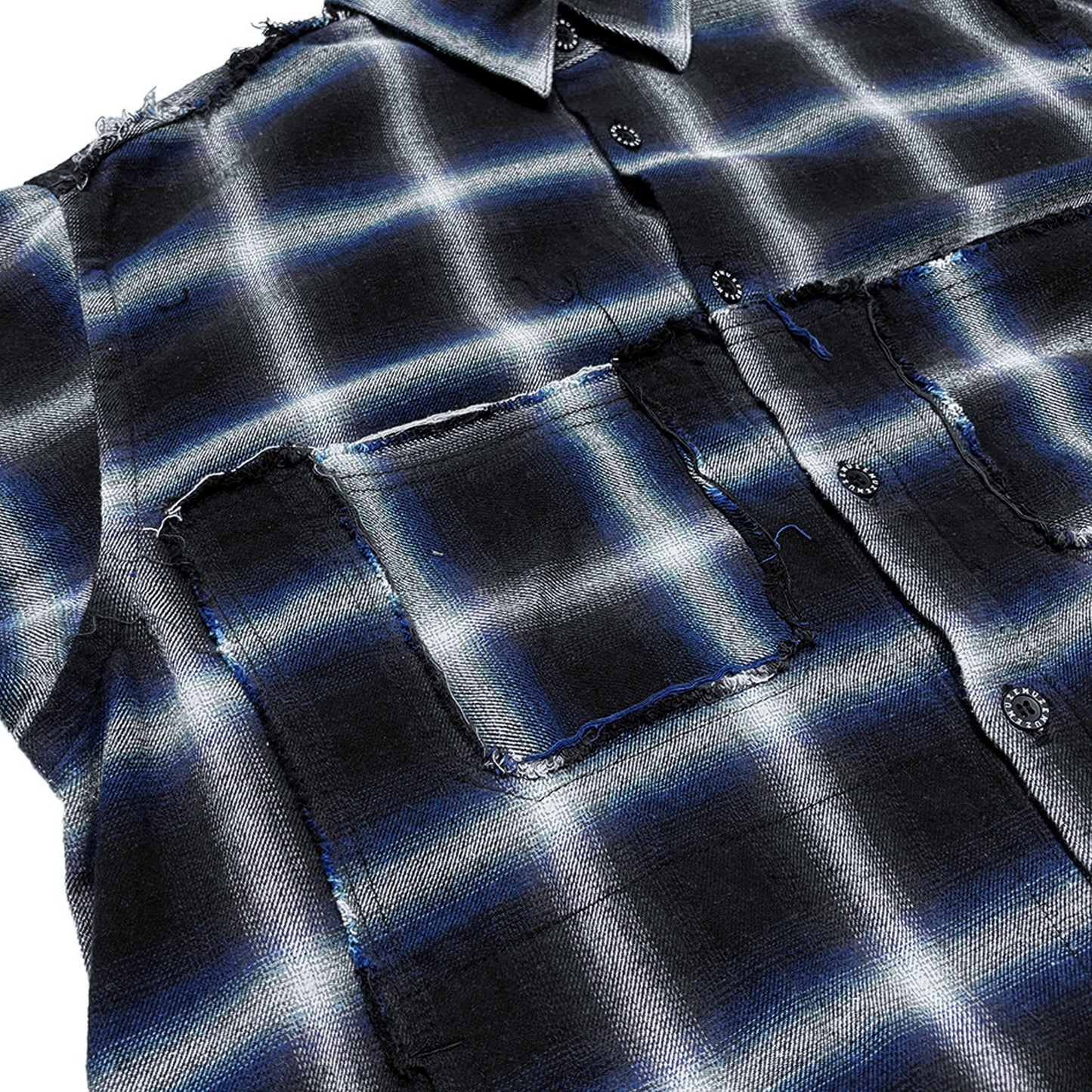 MUZE TURQUOISE LABEL -【CRASHED OMBRE CHECK SHIRT(BLUE)】ミューズ オンブレ チェック シャツ クラッシュ ダメージ ブルー