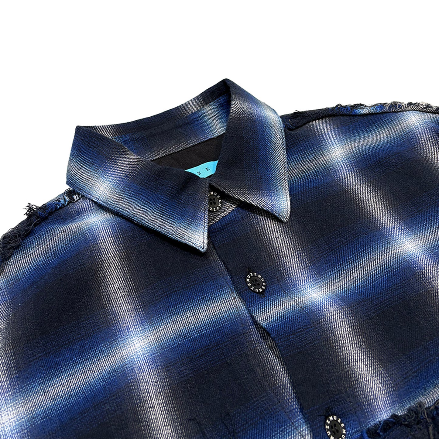 MUZE TURQUOISE LABEL -【CRASHED OMBRE CHECK SHIRT(BLUE)】ミューズ オンブレ チェック シャツ クラッシュ ダメージ ブルー