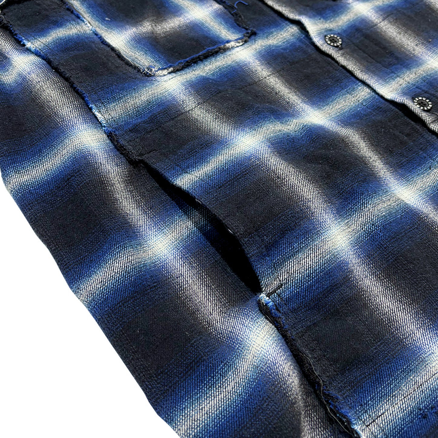MUZE TURQUOISE LABEL -【CRASHED OMBRE CHECK SHIRT(BLUE)】ミューズ オンブレ チェック シャツ クラッシュ ダメージ ブルー